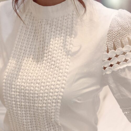 Spring / Autumn O-Neck Long Sleeves Hollow Out Blouse - Image 2