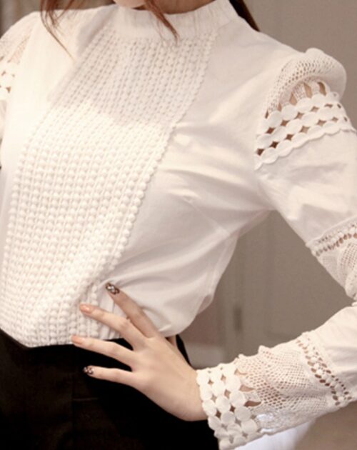 Autumn O-Neck Long Sleeves Hollow Out Blouse
