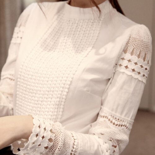Spring / Autumn O-Neck Long Sleeves Hollow Out Blouse - Image 3