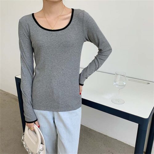 Spring / Autumn Contrast O-Neck Long Sleeves T-Shirt - Image 5