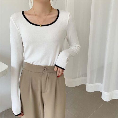 Spring / Autumn Contrast O-Neck Long Sleeves T-Shirt - Image 4