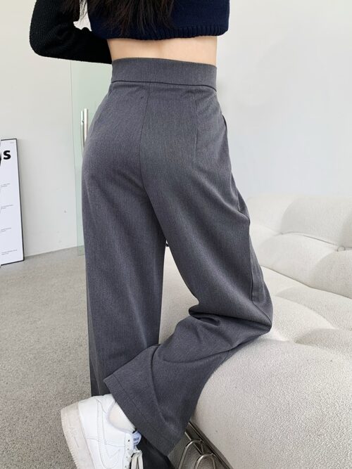 Spring / Autumn High Waist Magic Tape Straight Solid Pants - Image 4