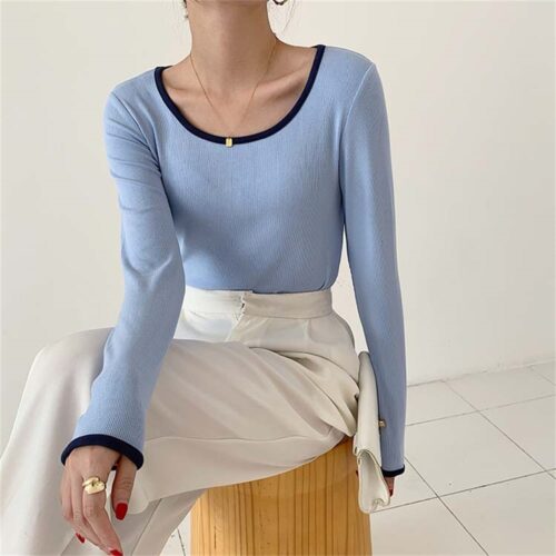 Contrast O-Neck Long Sleeves T-Shirt