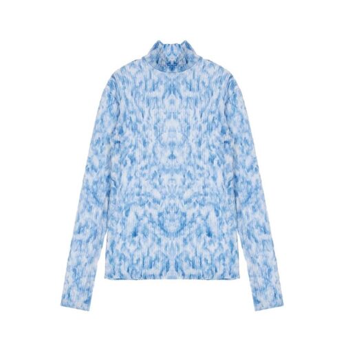 Autumn / Winter Turtleneck Long Sleeves Fleece Tie-Dye Crumple Bottoming Shirt - Image 5