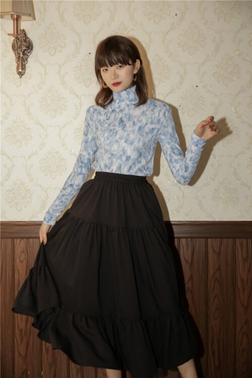 Autumn / Winter Turtleneck Long Sleeves Fleece Tie-Dye Crumple Bottoming Shirt - Image 2