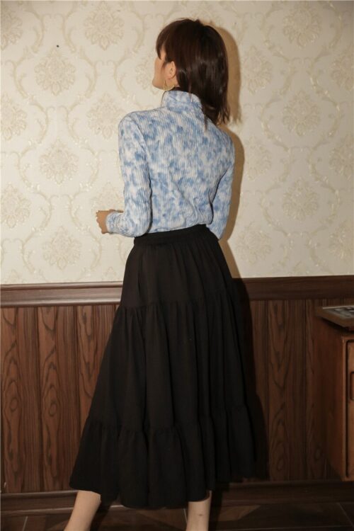 Autumn / Winter Turtleneck Long Sleeves Fleece Tie-Dye Crumple Bottoming Shirt - Image 4