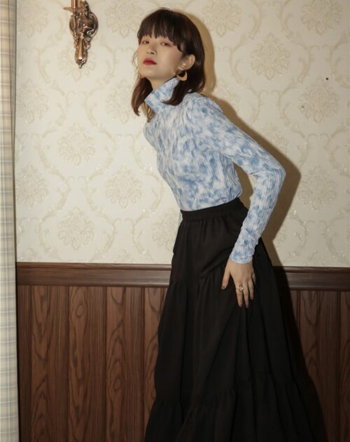 Turtleneck Long Sleeves Fleece Tie-Dye Crumple Bottoming Shirt