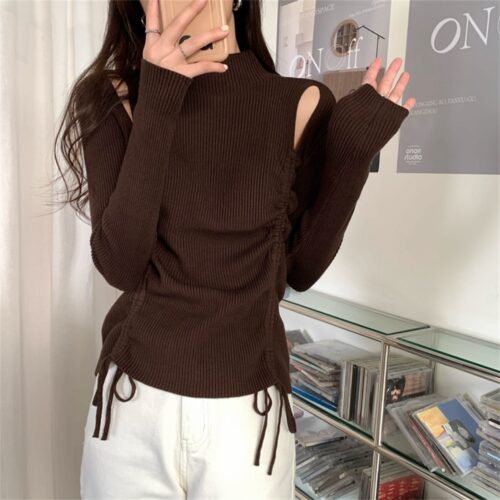 O-Neck Long Sleeves Cutout Drawstrings Sweater