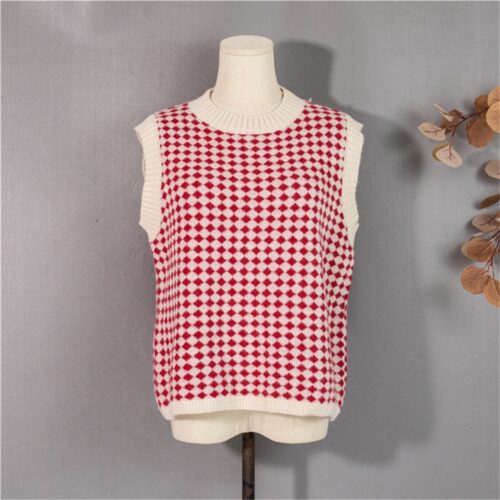 Autumn O-Neck Sleeveless Plaid Knitted Vest - Image 6