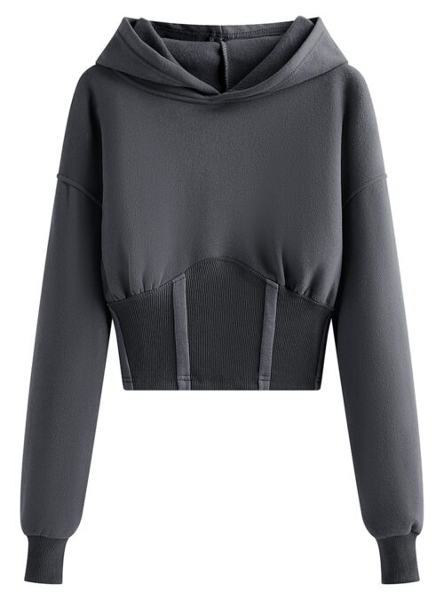 Autumn / Winter Waist-Controlled Closing Design Short Hoodie - Image 3