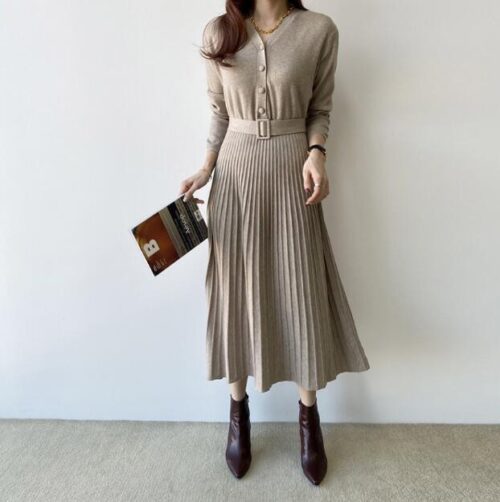 Autumn V-Neck Long Sleeves Single-Breasted