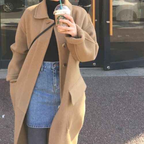 Winter Turn-Down Collar Single-Breasted Pockets Solid Loose Woolen Overcoat - Image 4