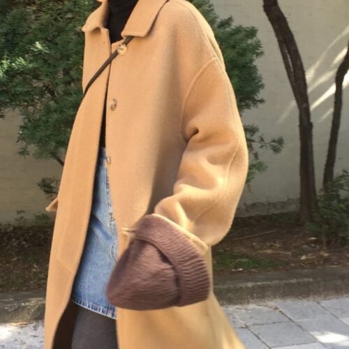 Winter Turn-Down Collar Single-Breasted Pockets Solid Loose Woolen Overcoat - Image 5