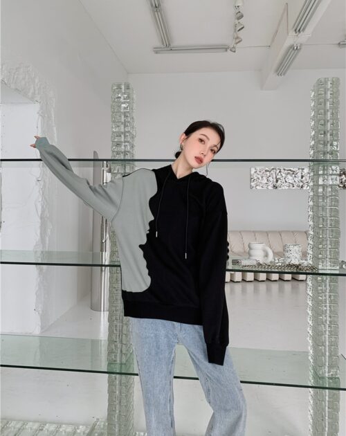 Drawstrings Face Patchwork Oversized Hoodie