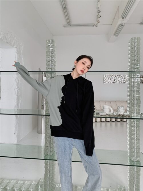 Drawstrings Face Patchwork Oversized Hoodie