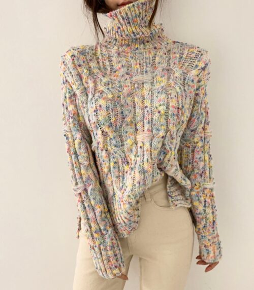 Turtleneck Long Sleeves Twist Loose Sweater