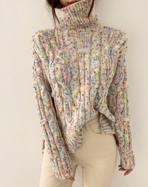 Turtleneck Long Sleeves Twist Loose Sweater