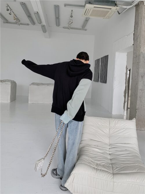 Autumn / Winter Drawstrings Face Patchwork Oversized Hoodie - Image 5