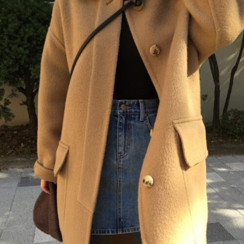 Winter Turn-Down Collar Single-Breasted Pockets Solid Loose Woolen Overcoat - Image 6