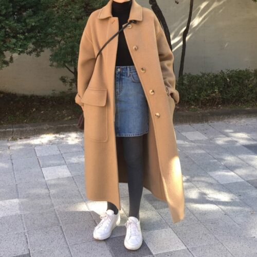 Winter Turn-Down Collar Single-Breasted Woolen Overcoat