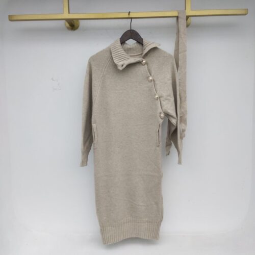 Winter Korean Turtleneck Raglan Sleeves Buttons Knitted Midi Dress - Image 6