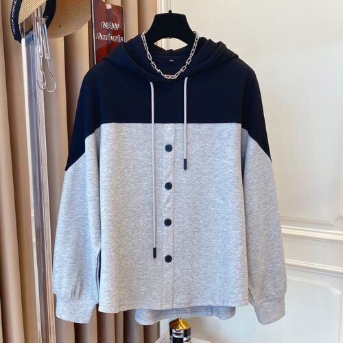 Drawstrings Contrast Buttons Hoodie