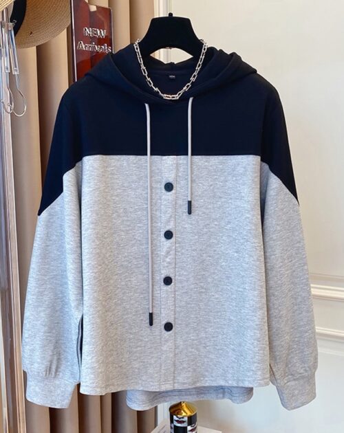 Drawstrings Contrast Buttons Hoodie