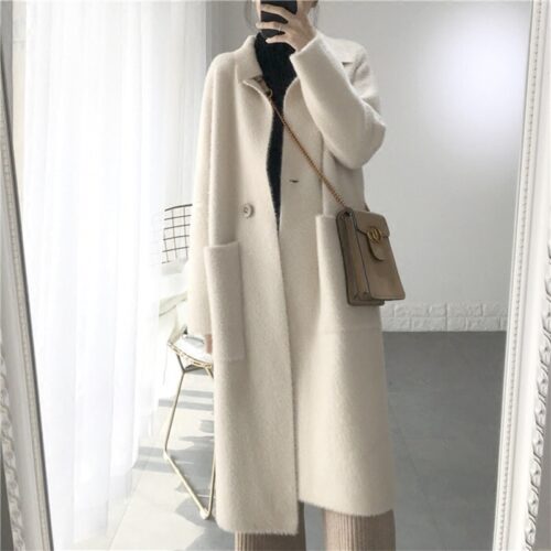 Winter Korean Turn-Down Collar Wool Blends Overcoat - Image 6
