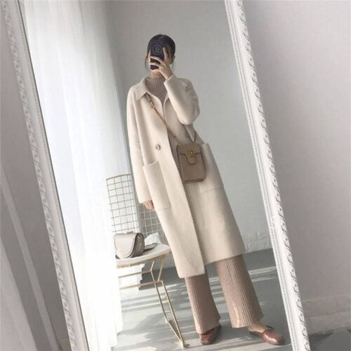 Winter Korean Turn-Down Collar Wool Blends Overcoat - Image 5