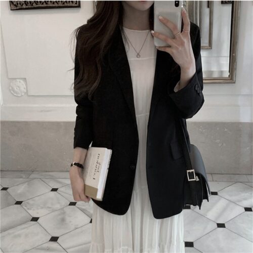 Spring / Autumn Notched Collar Single-Breasted Solid Blazer - Image 3