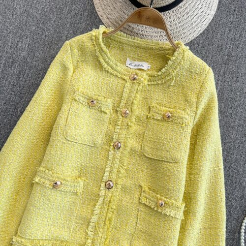 Spring / Autumn Korean Single-Breasted Pockets Solid Tweed Jacket - Image 3