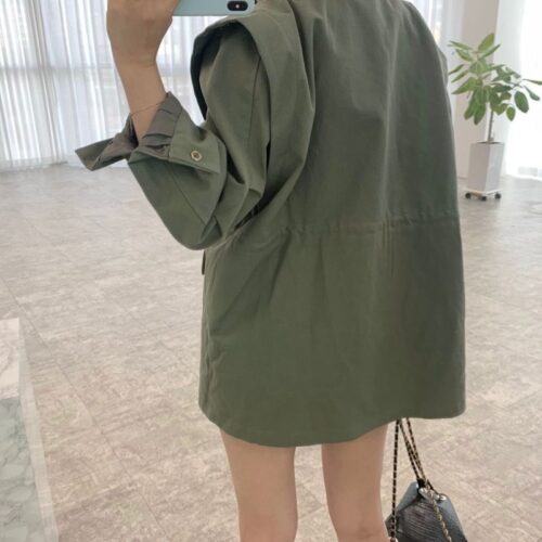 Spring / Autumn Stand Collar Multi-Pockets Drawstrings Jacket - Image 4