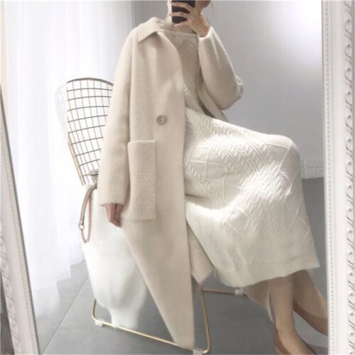 Winter Korean Turn-Down Collar Wool Blends Overcoat - Image 3