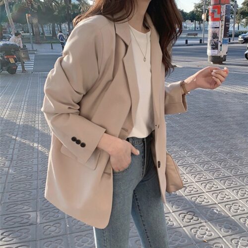 Notched Collar Single-Breasted Solid Blazer