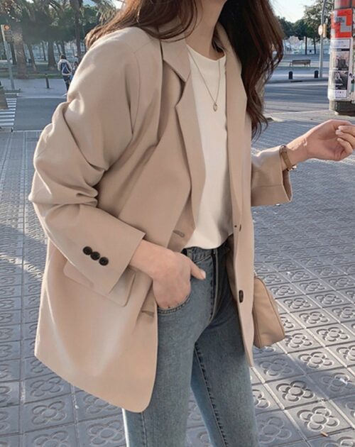 Notched Collar Single-Breasted Solid Blazer