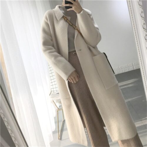 Winter Korean Turn-Down Collar Wool Blends Overcoat