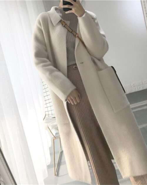Winter Korean Turn-Down Collar Wool Blends Overcoat