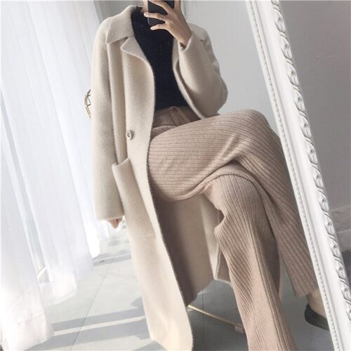 Winter Korean Turn-Down Collar Wool Blends Overcoat - Image 4