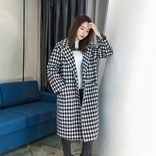 Korean Big Lapel Collar Houndstooth