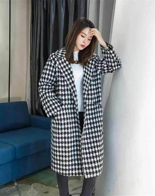 Korean Big Lapel Collar Houndstooth