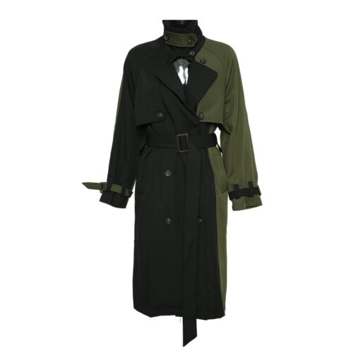 Notched Collar Storm Flap with Epaulettes and Back-Slit Patchwork Double-Breasted Gemma Belted Trench Coat - Image 5