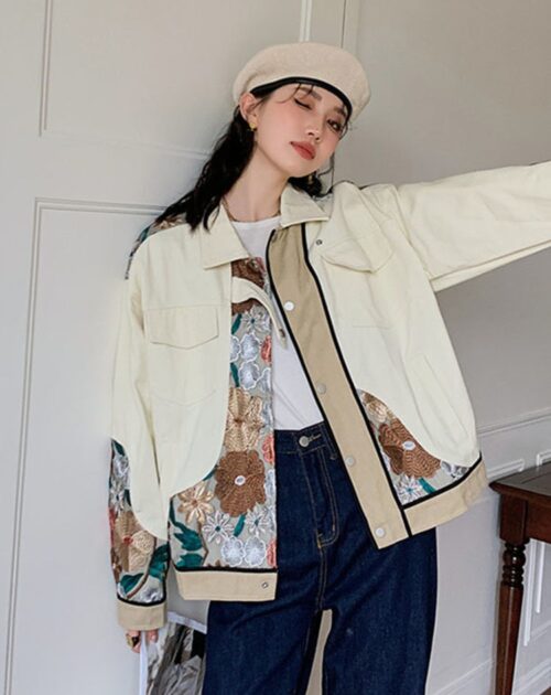 Embroidery Flower Spliced Jacket