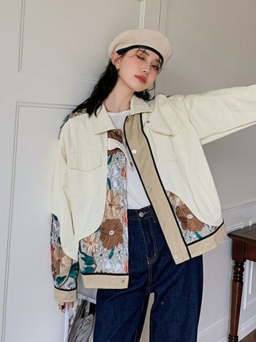 Embroidery Flower Spliced Jacket