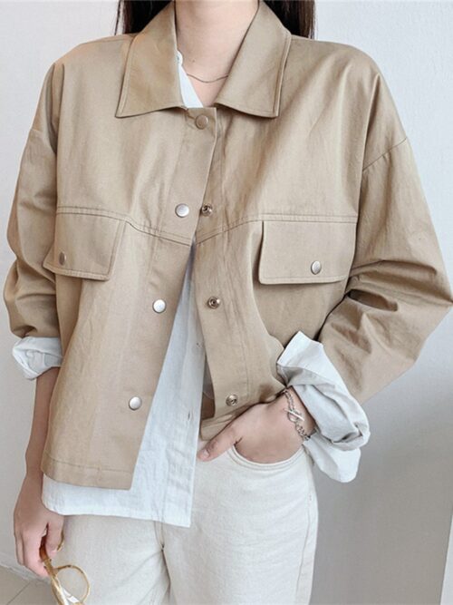 Spring / Autumn Korean Turn-Down Collar Cotton Jacket - Image 5
