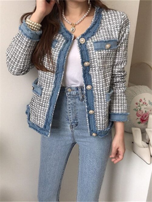 Denim-Trimmed Tweed Jacket