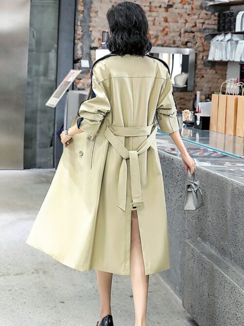 Notched Collar with Epaulette and Back-Slit Patchwork Double-Breasted Gemma Belted Trench Coat - Image 3