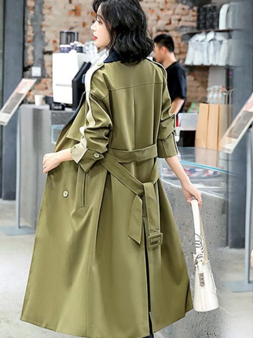 Notched Collar with Epaulette and Back-Slit Patchwork Double-Breasted Gemma Belted Trench Coat - Image 5