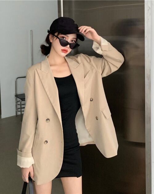 Korean Peaked Collar Double-Breasted Blazer