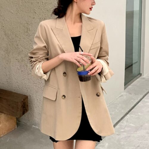 Spring / Autumn Korean Peaked Collar Double-Breasted Blazer - Image 5