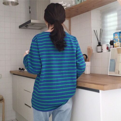 Spring / Autumn Korean O-Neck Long Sleeves Striped T-Shirt - Image 7